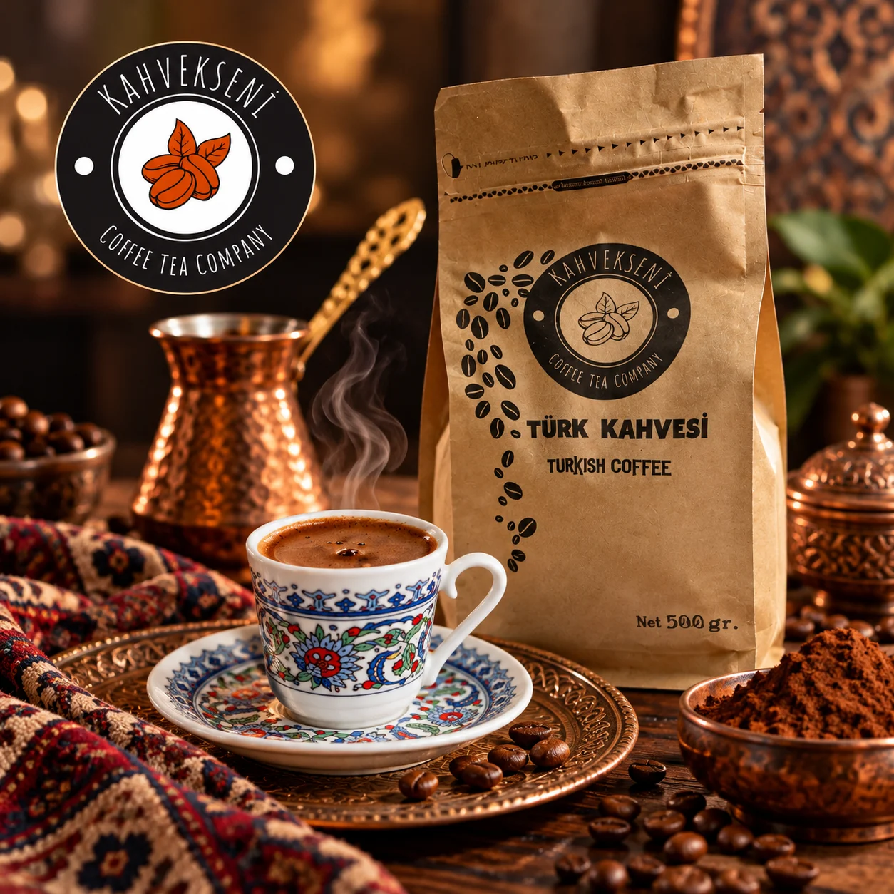 Kahvekseni Türk kahvesi paketi ve Türk kahvesi fincanı